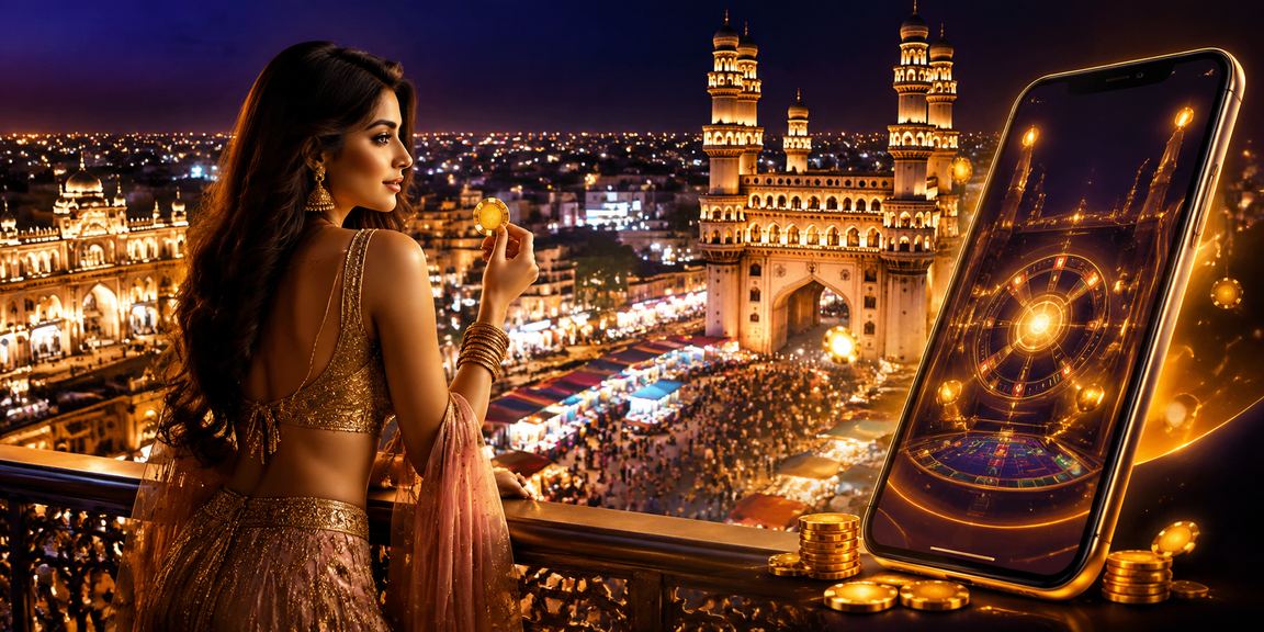 Mobile user playing Aviator game near Hyderabad Charminar