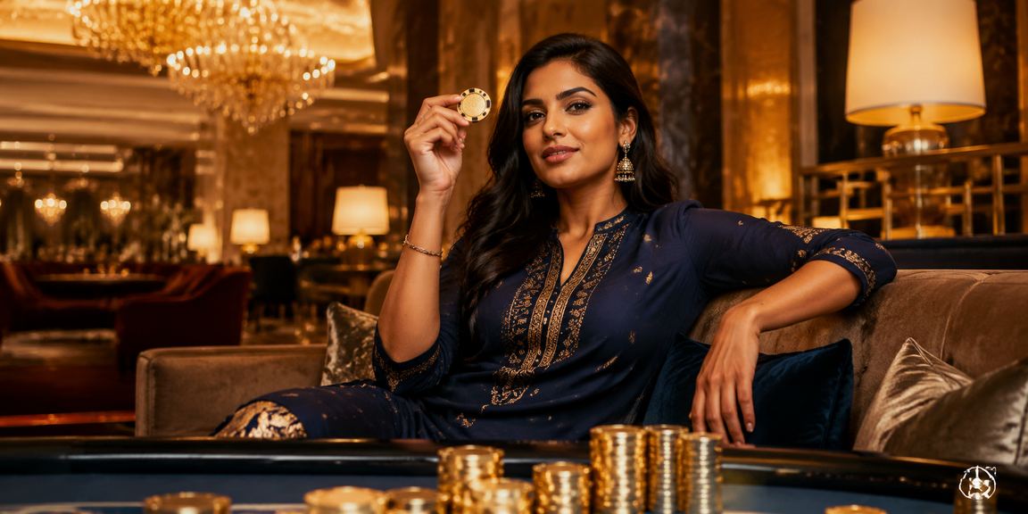Indian woman playing online slots on mobile device