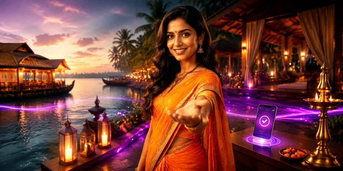 Indian woman depositing funds via mobile payment app in Kerala